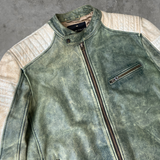 90'S WASHED GREEN LEATHER JACKET - M