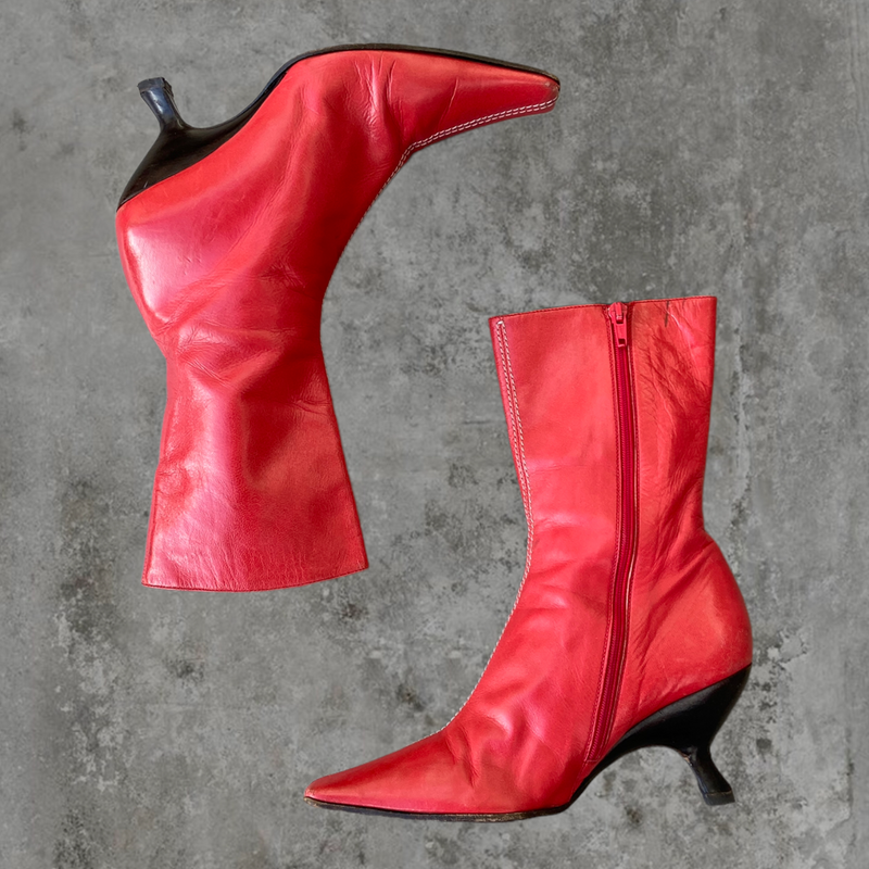 MIU MIU RED LEATHER BOOTIES - EU 36 / UK 3