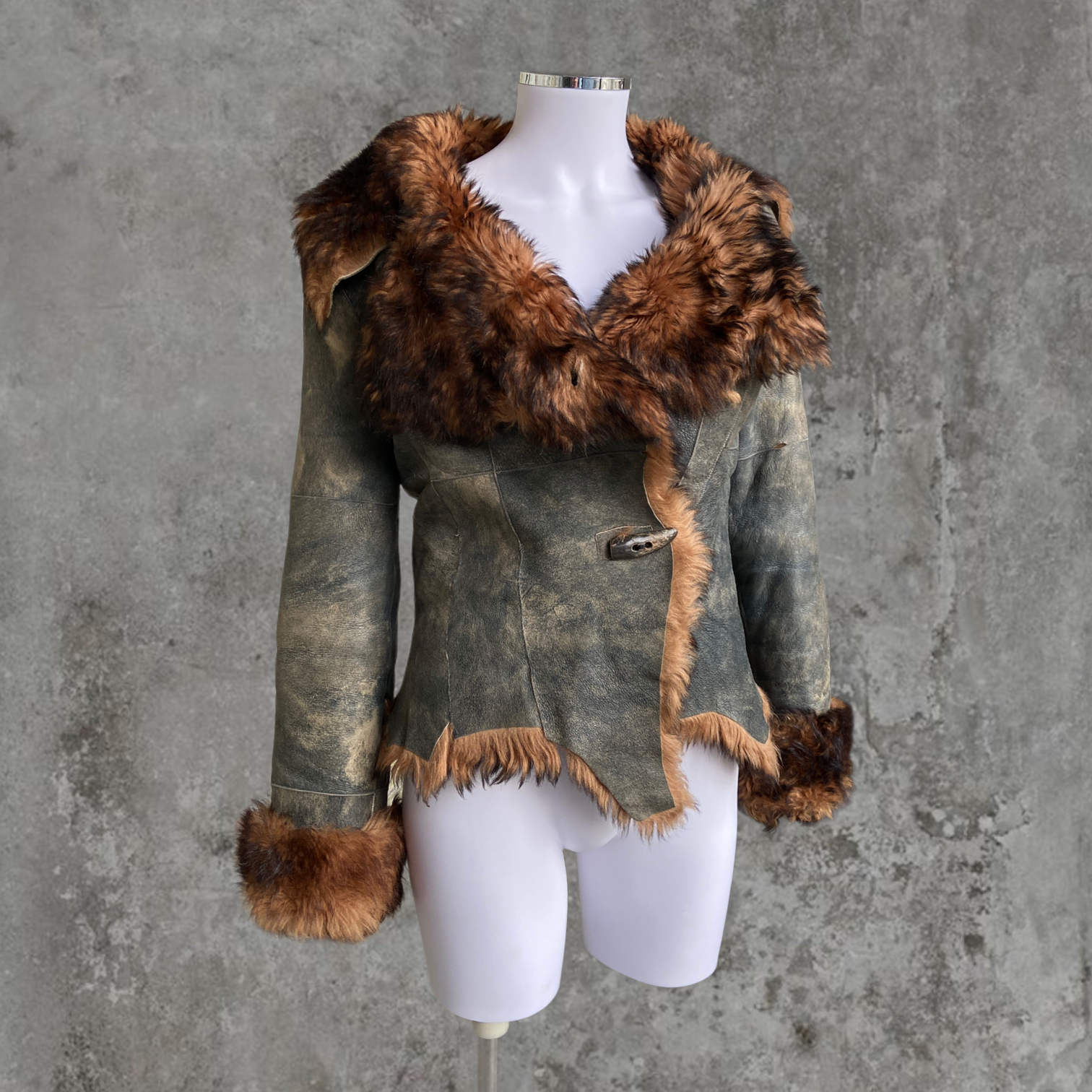 PLEIN SUD LEATHER & FUR COAT - S
