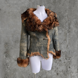 PLEIN SUD LEATHER & FUR COAT - S