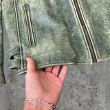 90'S WASHED GREEN LEATHER JACKET - M