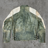 90'S WASHED GREEN LEATHER JACKET - M