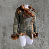 PLEIN SUD LEATHER & FUR COAT - S