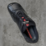 PRADA SQUARE TOE LEATHER TOGGLE TRAINERS - UK 3