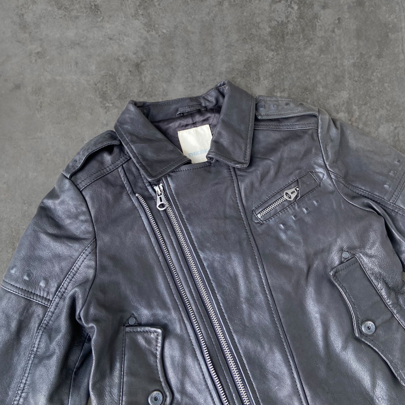 DIESEL LEATHER BIKER JACKET - M