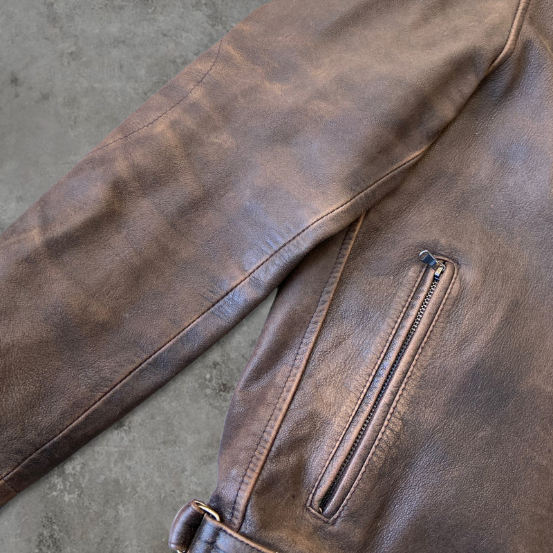 90'S BROWN AVIATOR LEATHER JACKET - S