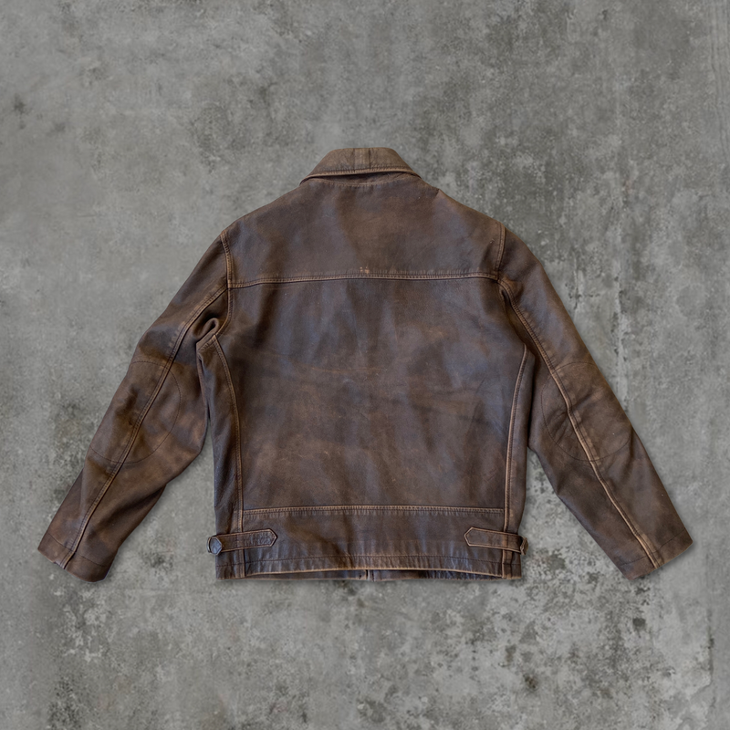 90'S BROWN AVIATOR LEATHER JACKET - S