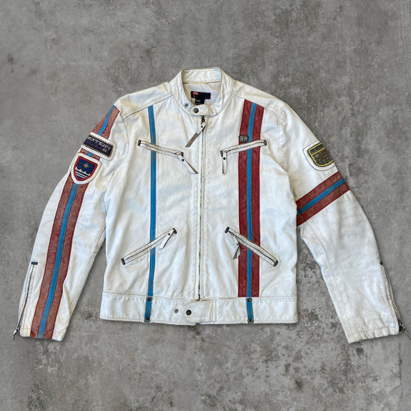 DIESEL WHITE LEATHER RACER JACKET - L