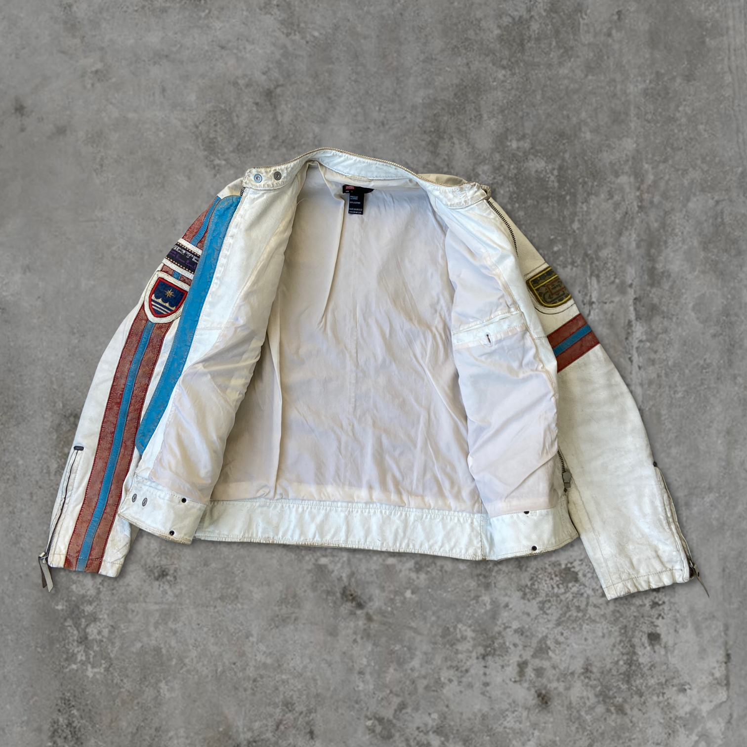 DIESEL WHITE LEATHER RACER JACKET - L