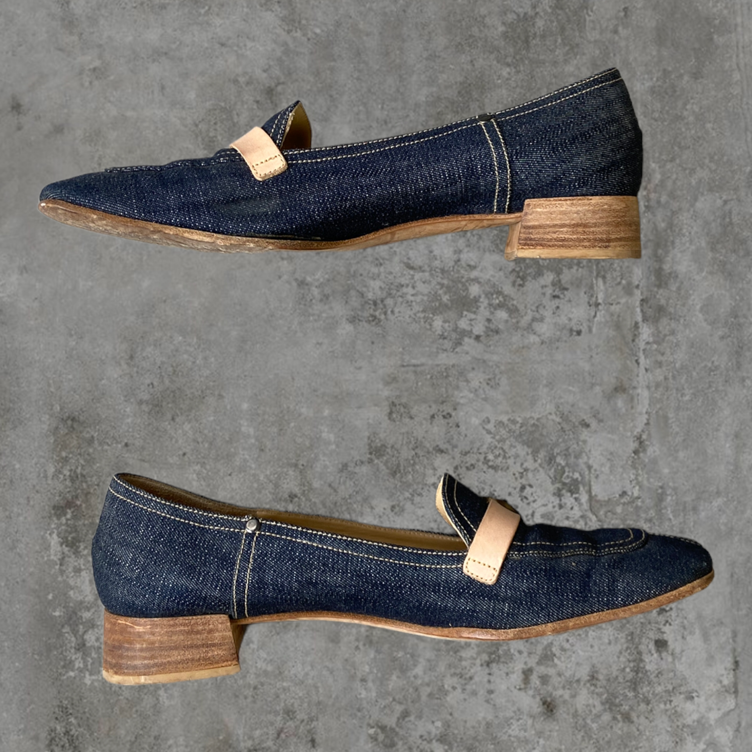 MIU MIU DENIM HEELED LOAFER - UK 7