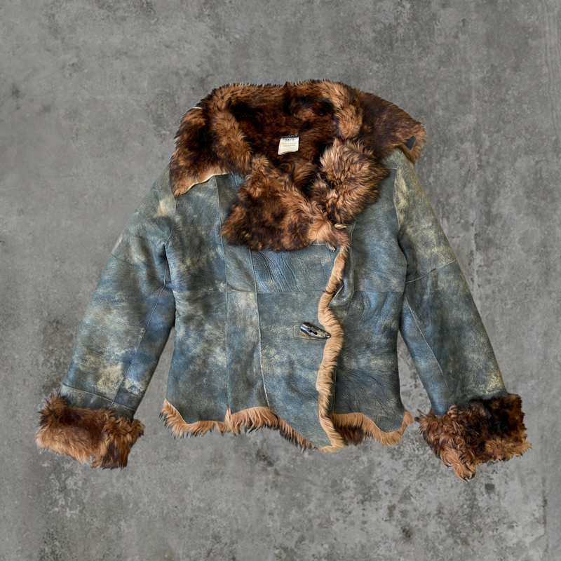 PLEIN SUD LEATHER & FUR COAT - S