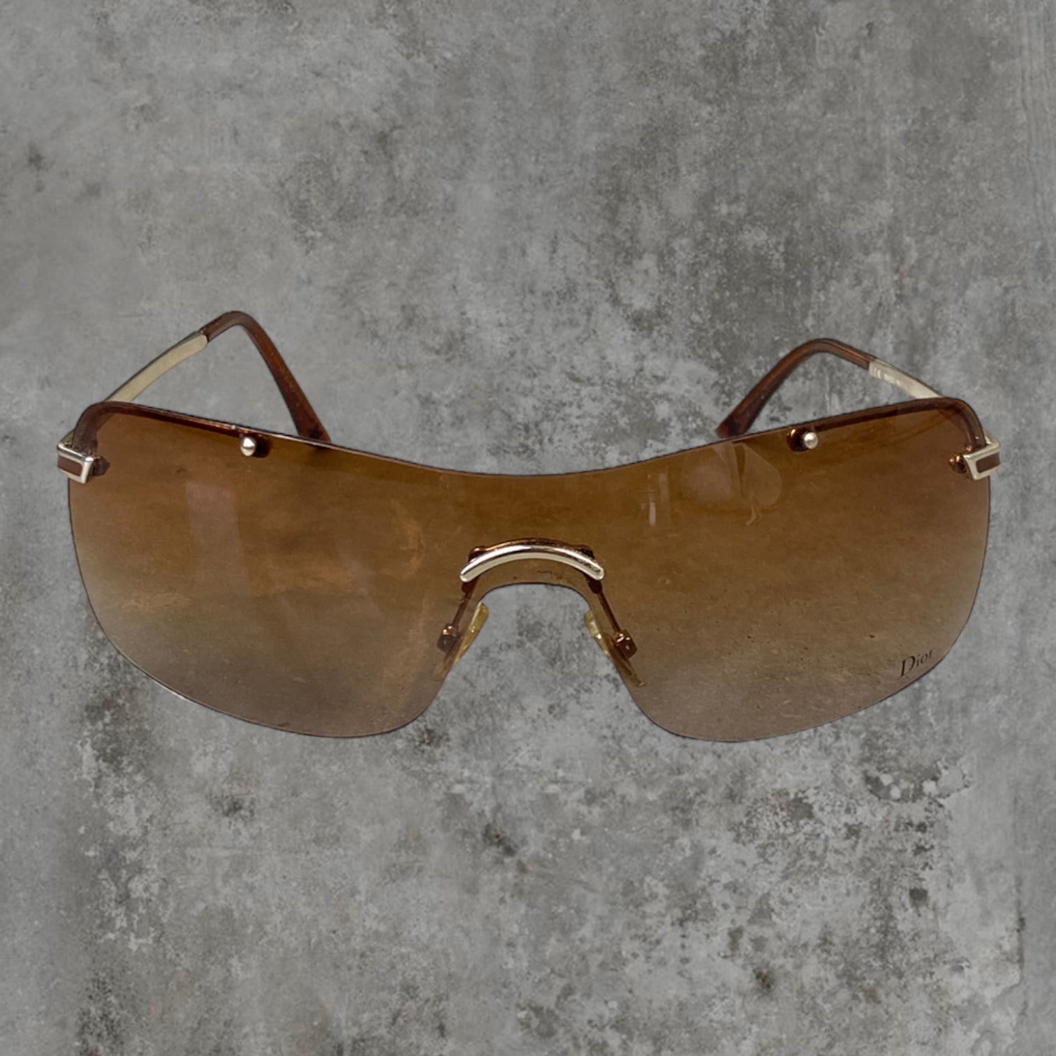 DIOR BROWN RIMLESS WRAP SUNGLASSES