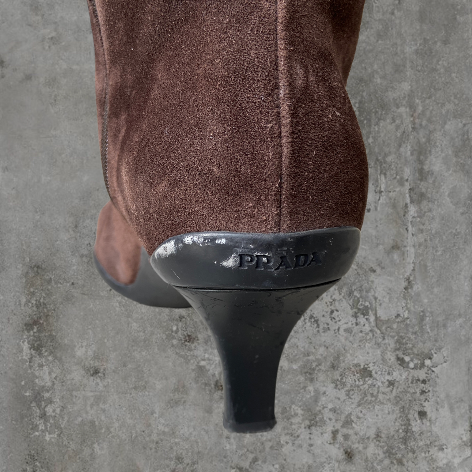 PRADA BROWN SUEDE HEELED BOOTS - EU 39 / UK 6