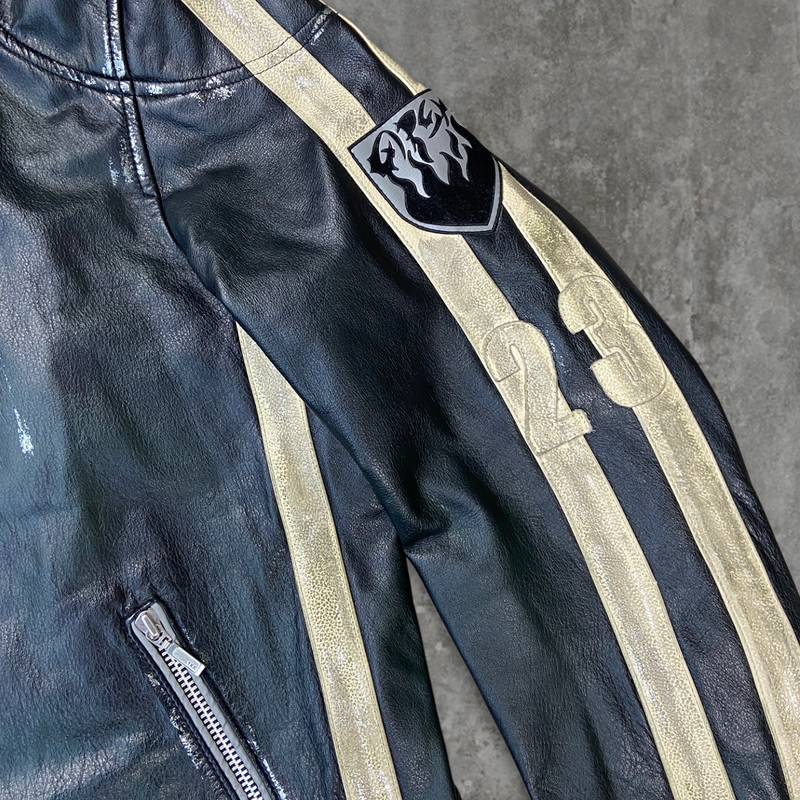 90'S LEATHER RACER JACKET - M