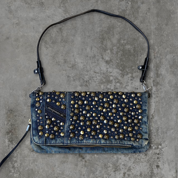 DIESEL STUDDED DENIM SHOULDER BAG