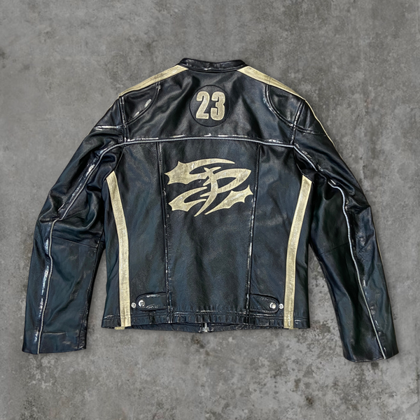 90'S LEATHER RACER JACKET - M