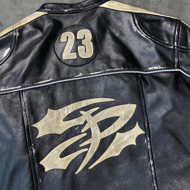 90'S LEATHER RACER JACKET - M