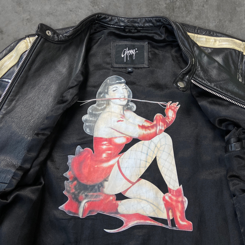 90'S LEATHER RACER JACKET - M