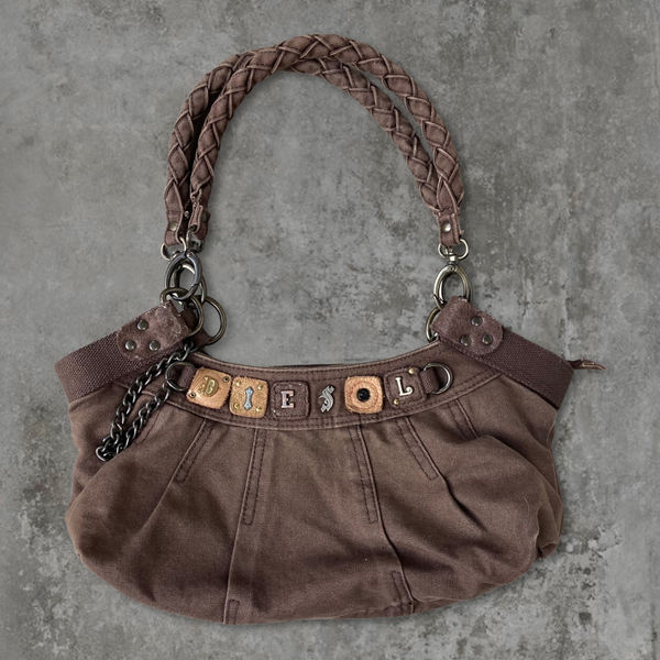 DIESEL BROWN CANVAS SHOULDER BAG