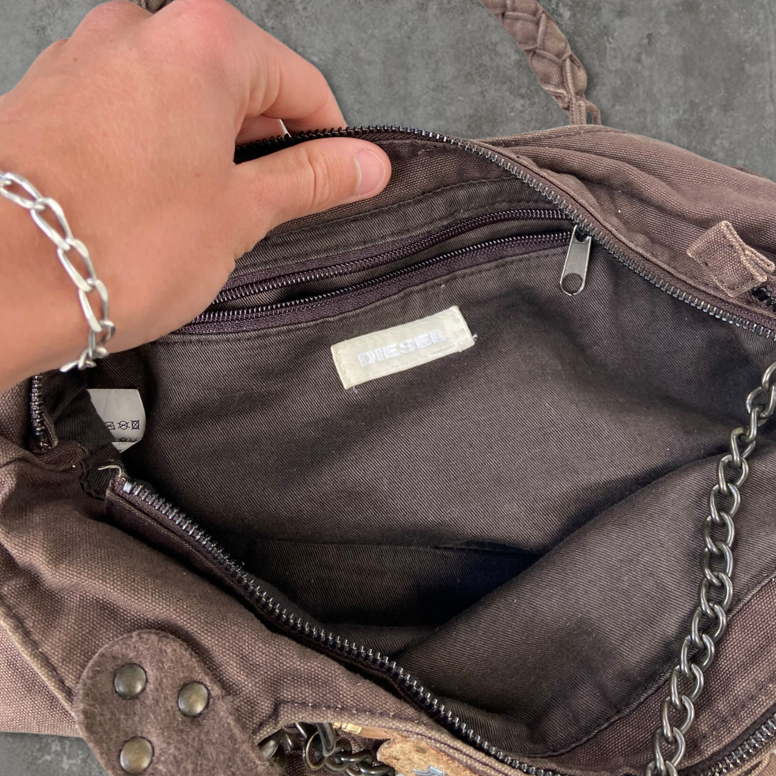 DIESEL BROWN CANVAS SHOULDER BAG