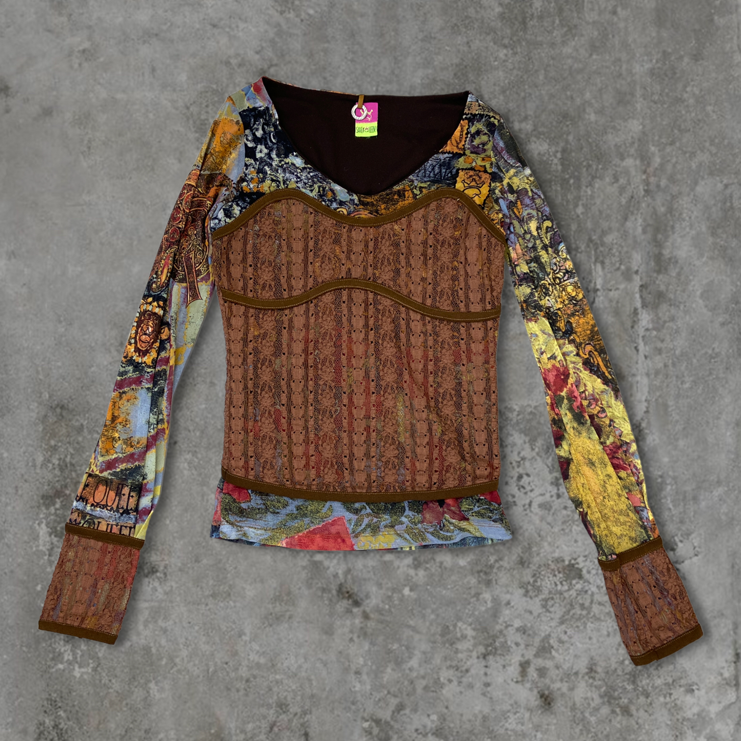 SAVE THE QUEEN CORSET LACE MESH TOP - L