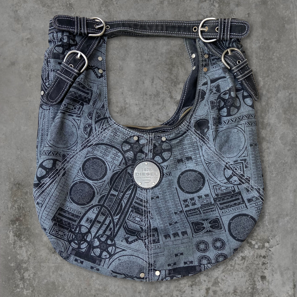 DIESEL GRAPHIC 'CIRCLE' DENIM SHOULDER BAG