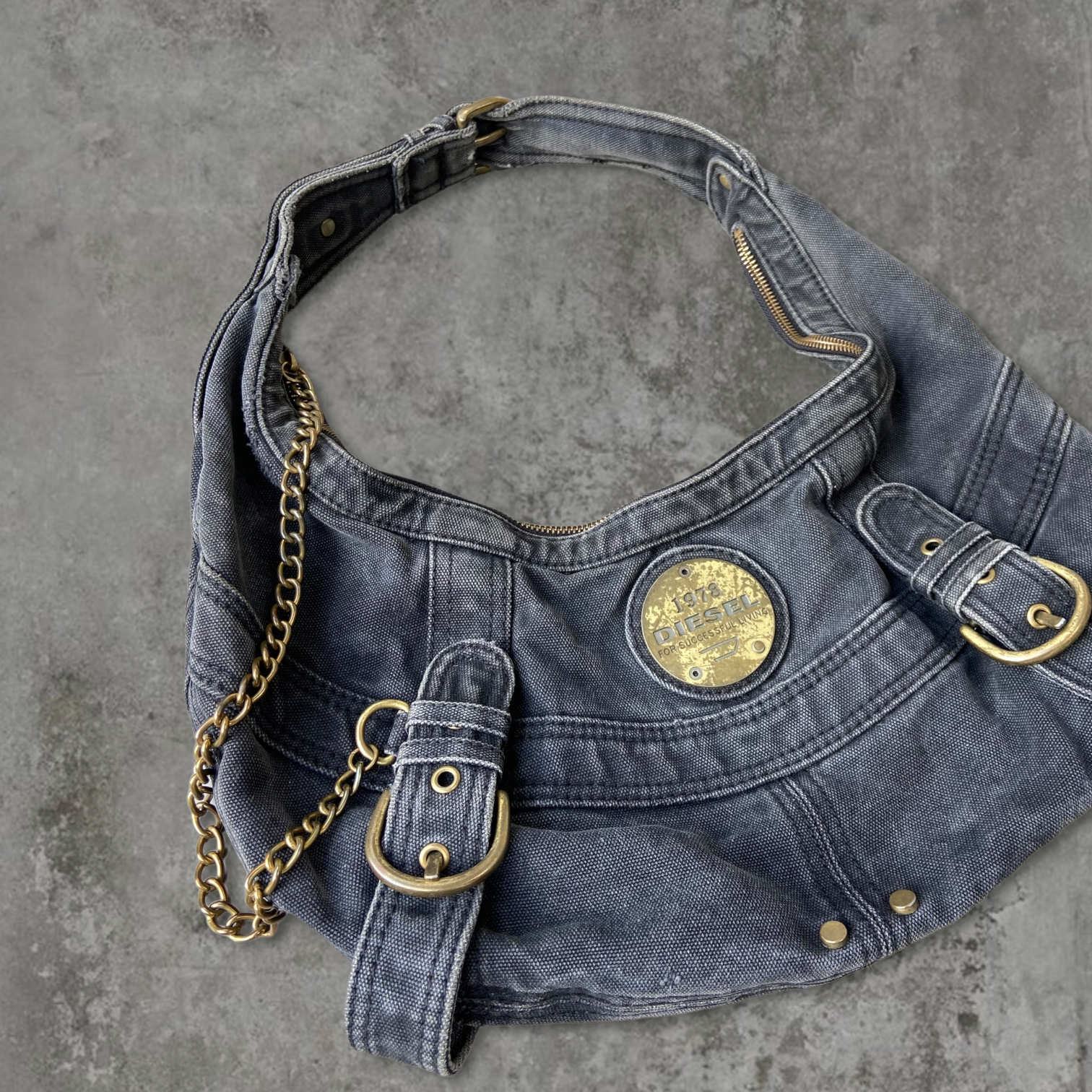 DIESEL BLACK DENIM SHOULDER BAG