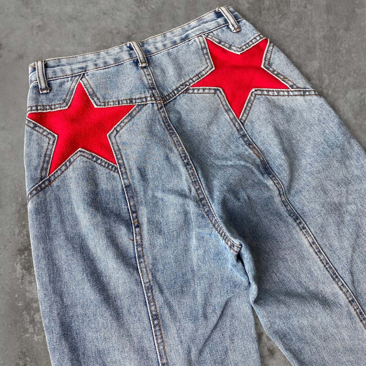 STAR WIDE-LEG DENIM JEANS - S