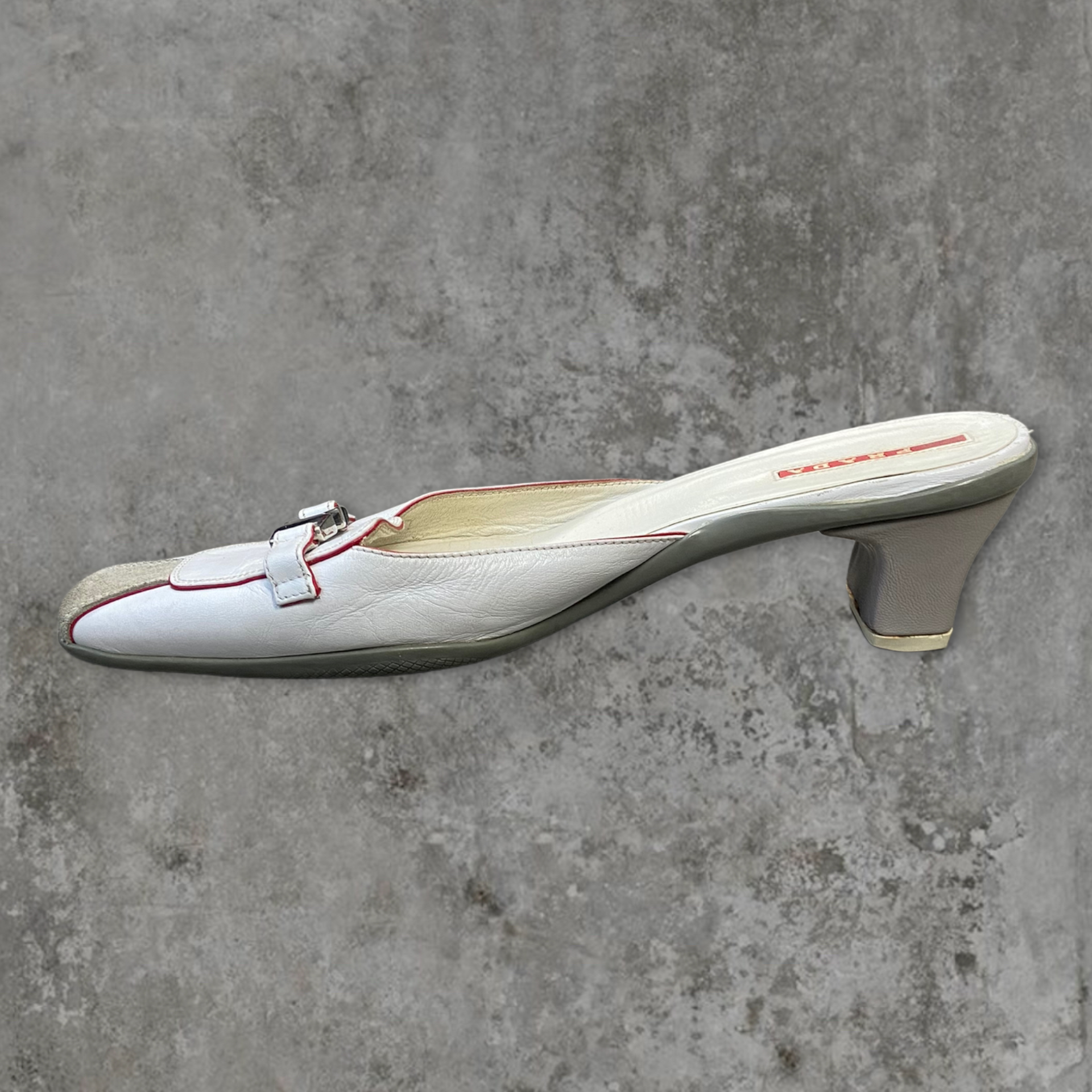 PRADA LEATHER AND SUEDE 'CLIP' KITTEN HEELS - EU 37