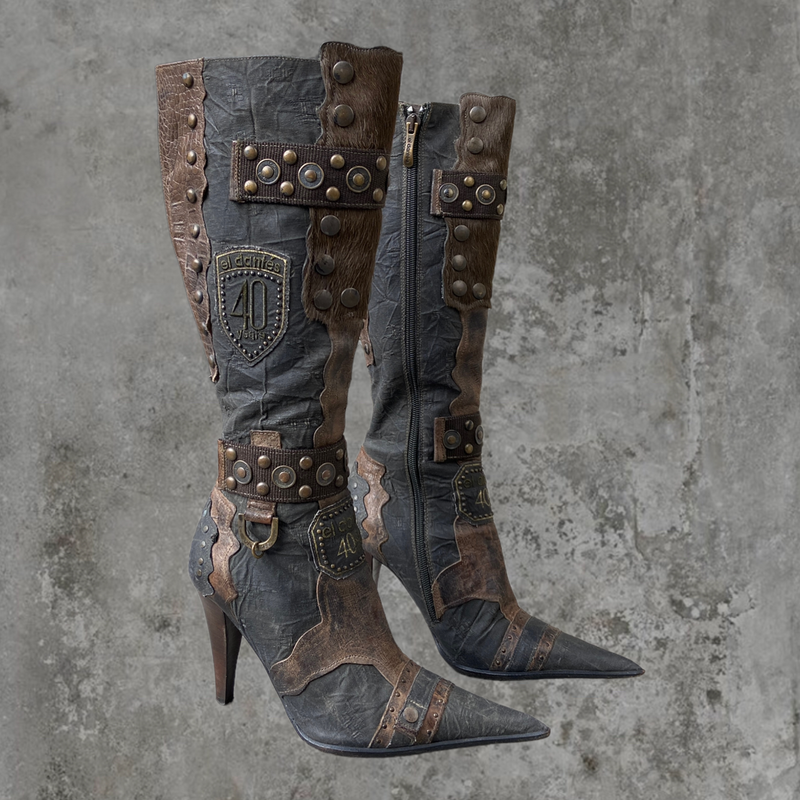 EL DANTES '40 YEARS' STUDDED LEATHER HEELED BOOTS - EU 37