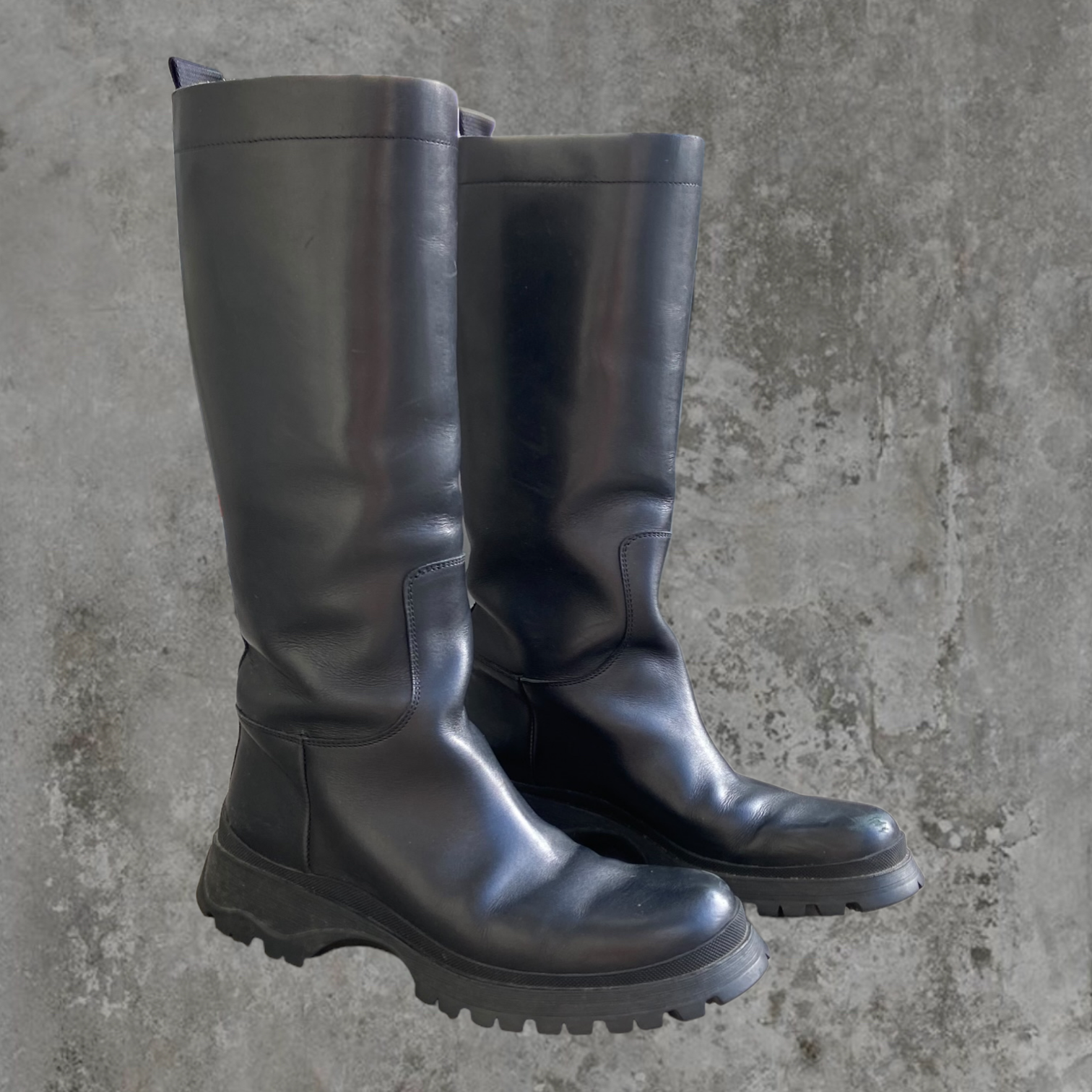 PRADA FW03 COMBAT LUG-SOLE BIKER BOOTS - UK 6