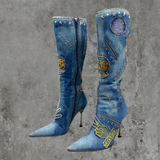 EL DANTES DENIM PATCHWORK HEELED BOOTS - EU 38