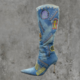 EL DANTES DENIM PATCHWORK HEELED BOOTS - EU 38