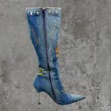 EL DANTES DENIM PATCHWORK HEELED BOOTS - EU 38