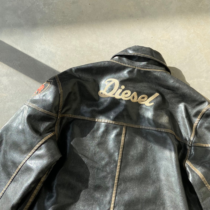 DIESEL 90'S WASHED LEATHER JACKET - XL