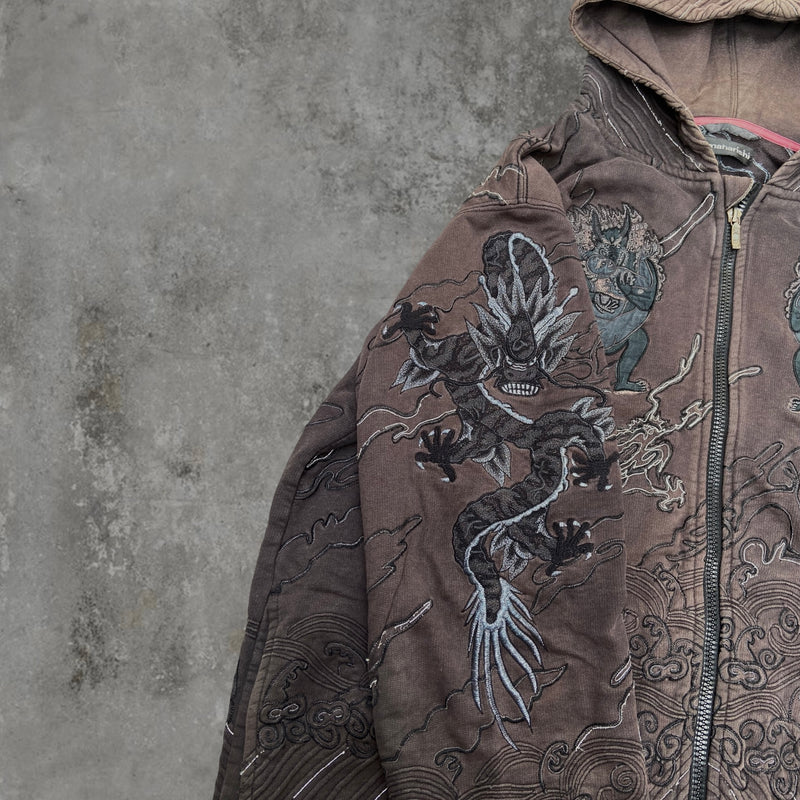 MAHARISHI DRAGON EMBROIDERY HEAVY-WEIGHT HOODIE - XL