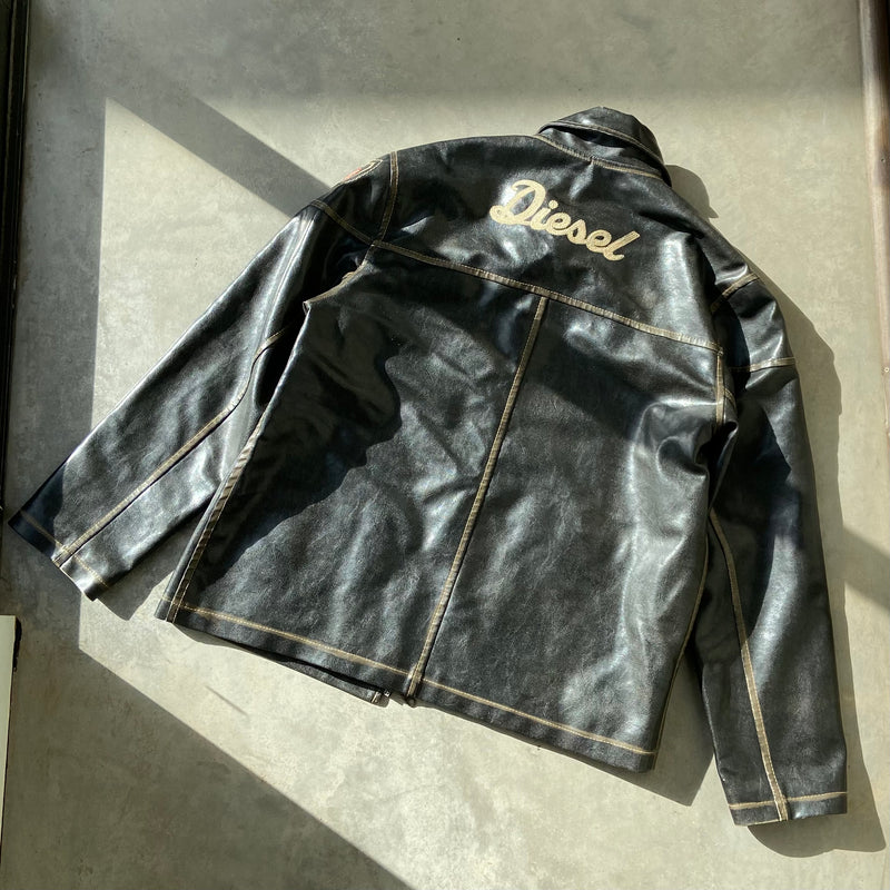 DIESEL 90'S WASHED LEATHER JACKET - XL