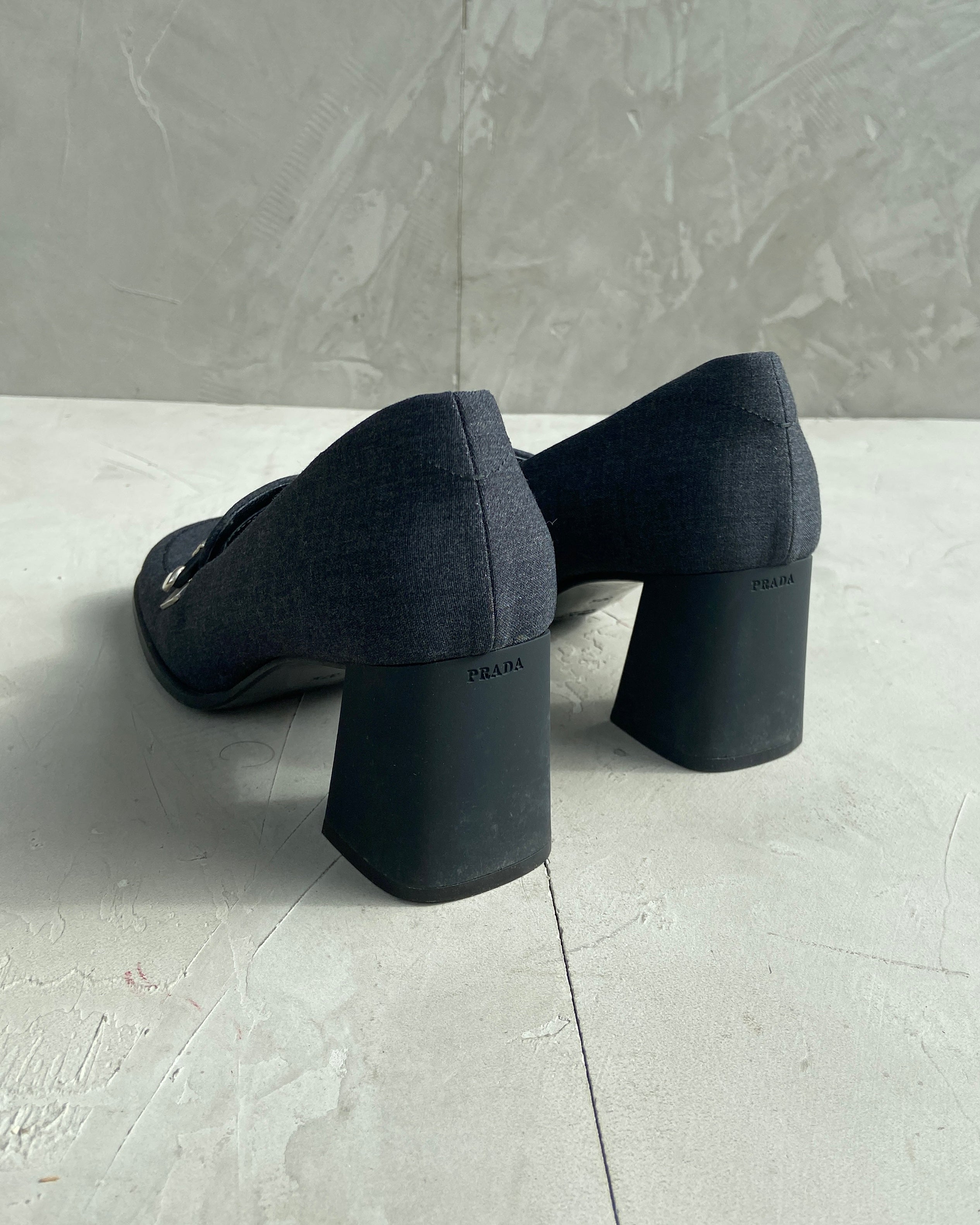 PRADA AW1999 TECH BLOCK LOAFER HEELS - EU 38 / UK 5