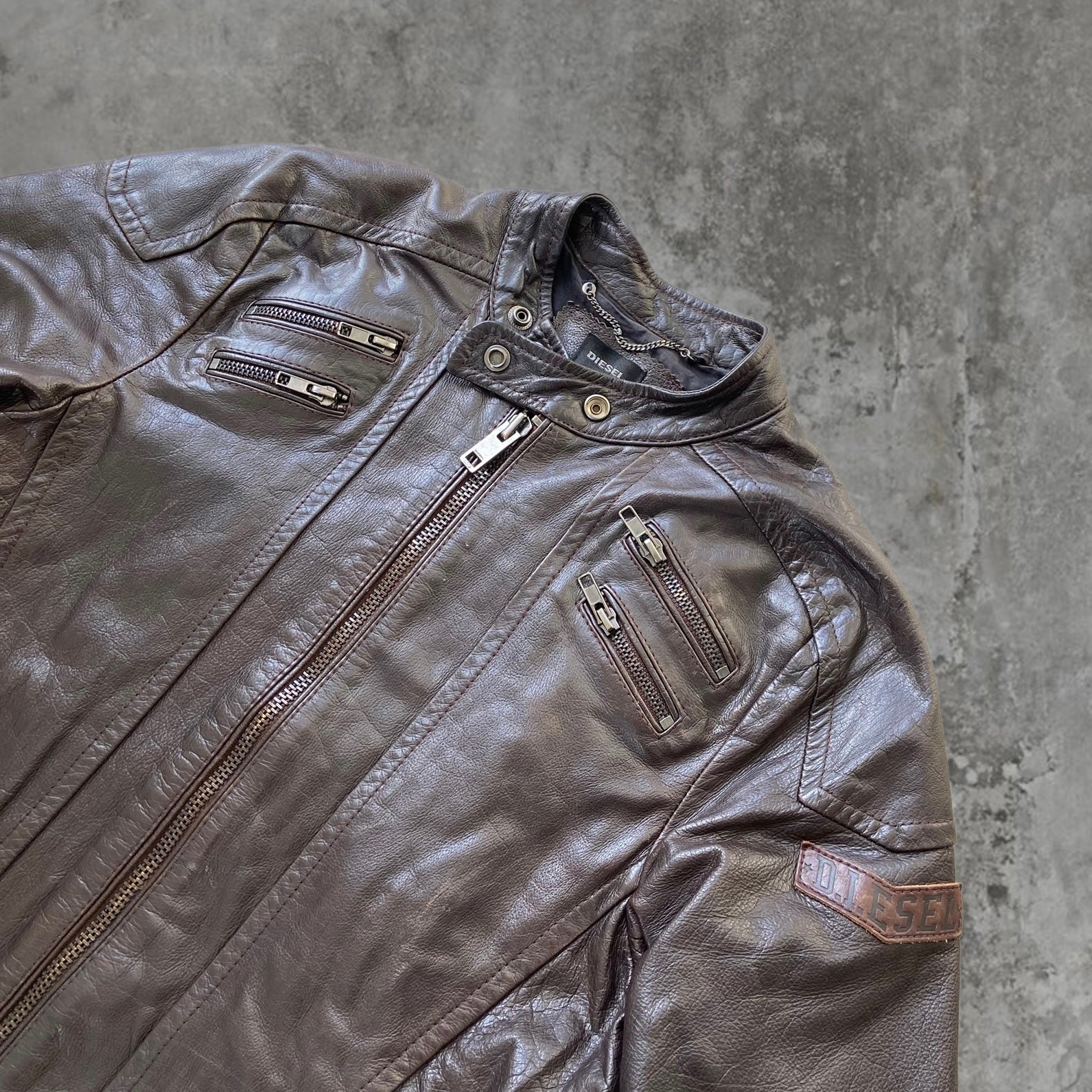 DIESEL 90'S DARK BROWN LEATHER JACKET - S