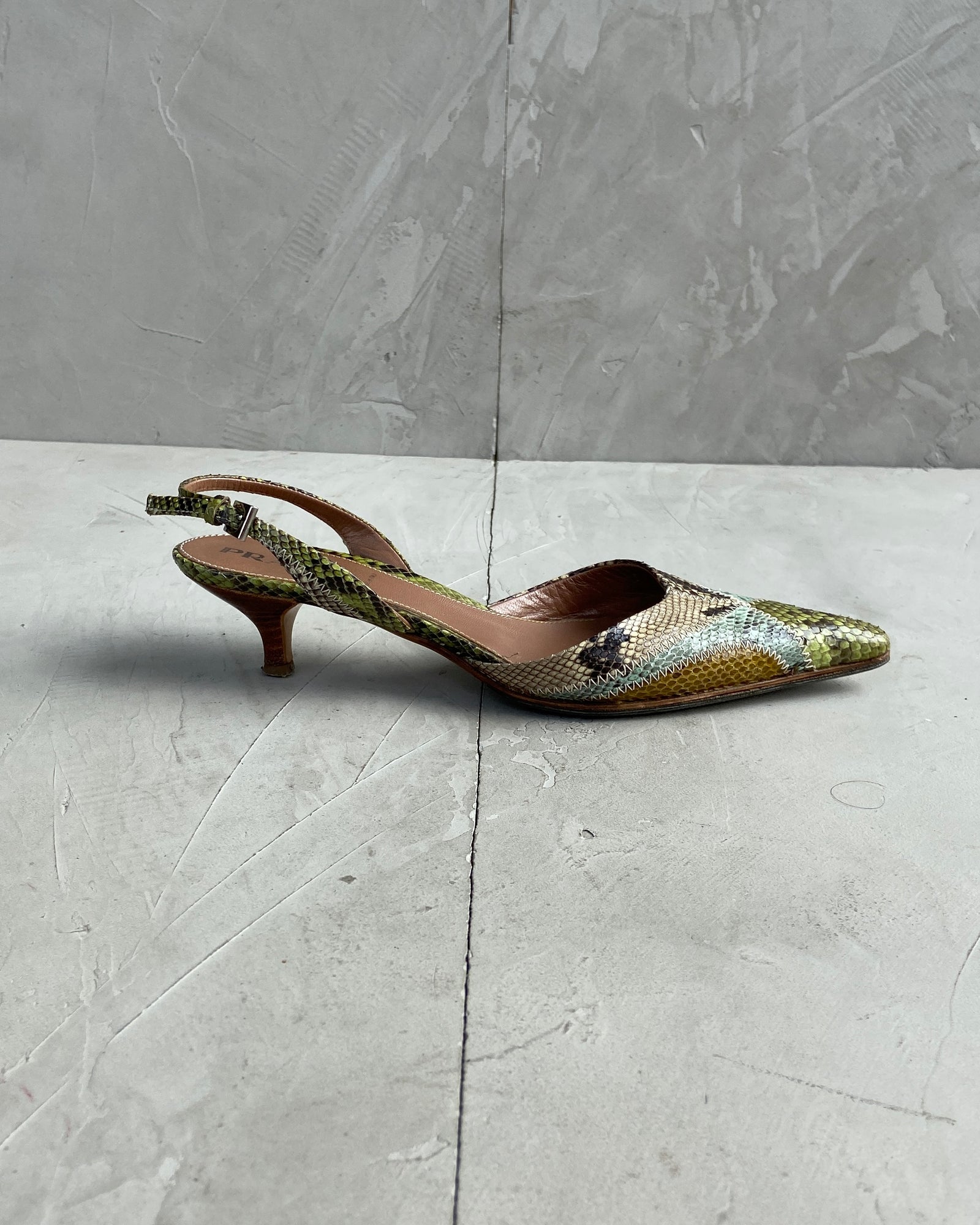 PRADA 00'S SNAKE SKIN SLING BACK KITTEN HEELS EU UK