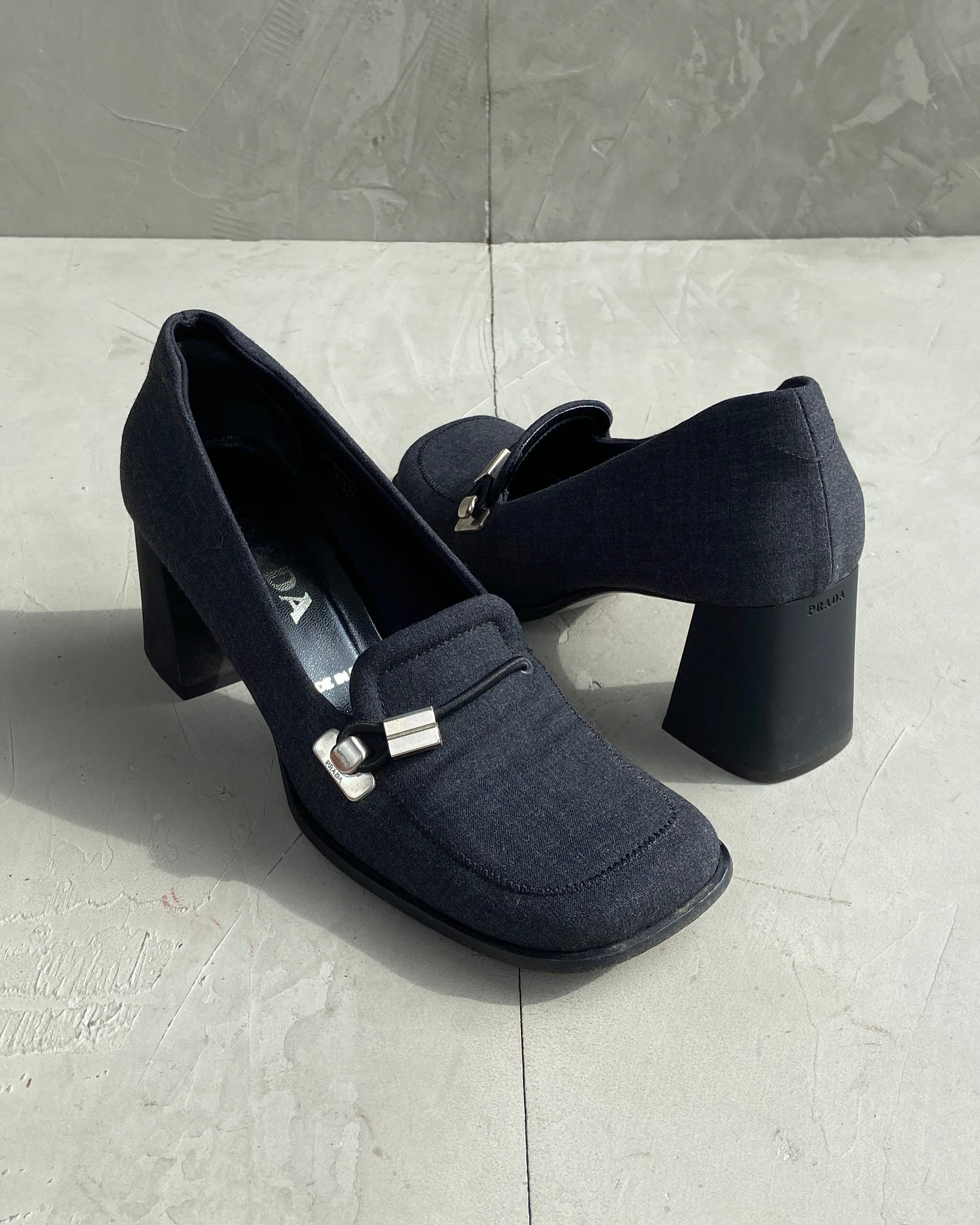 PRADA AW1999 TECH BLOCK LOAFER HEELS - EU 38 / UK 5