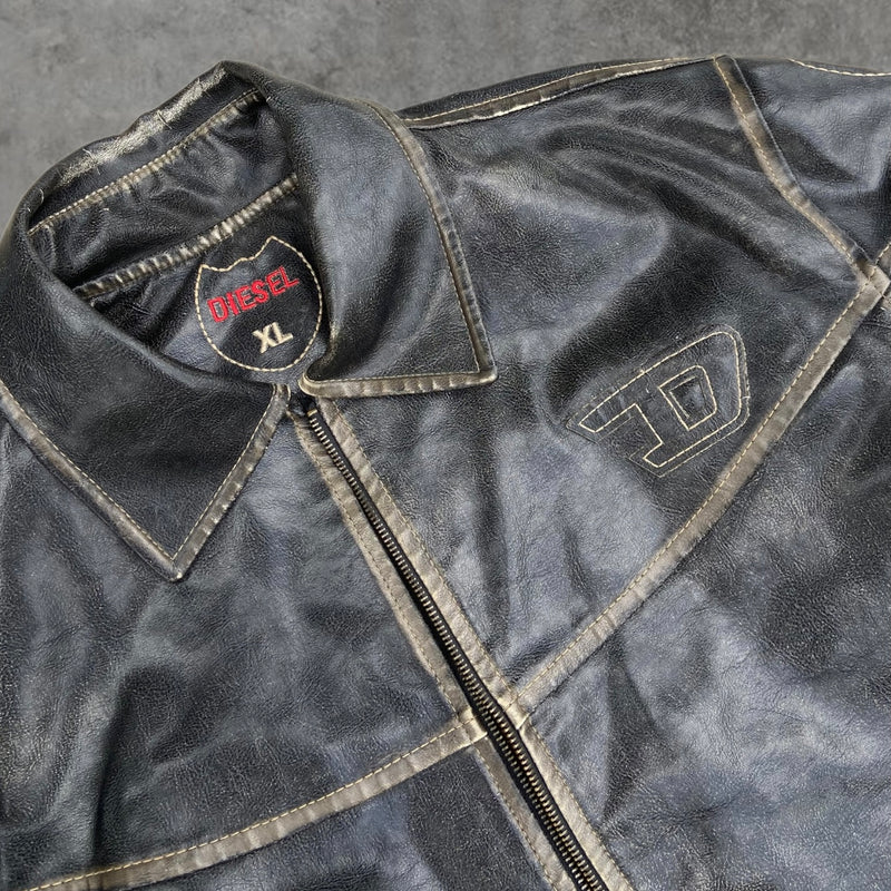 DIESEL 90'S WASHED LEATHER JACKET - XL