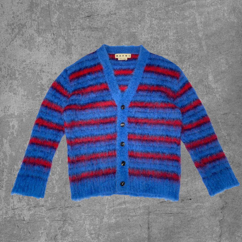 MARNI FUZZY STRIPED MOHAIR CARDIGAN - L