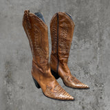 BROWN LEATHER COWBOY BOOTS - UK 5.5