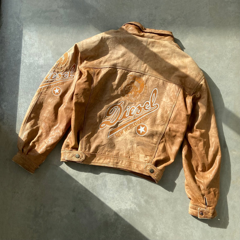 DIESEL 90'S TAN LEATHER JACKET - M