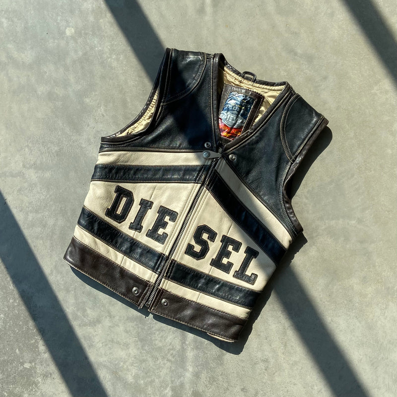 DIESEL LEATHER WAISTCOAT VEST JACKET