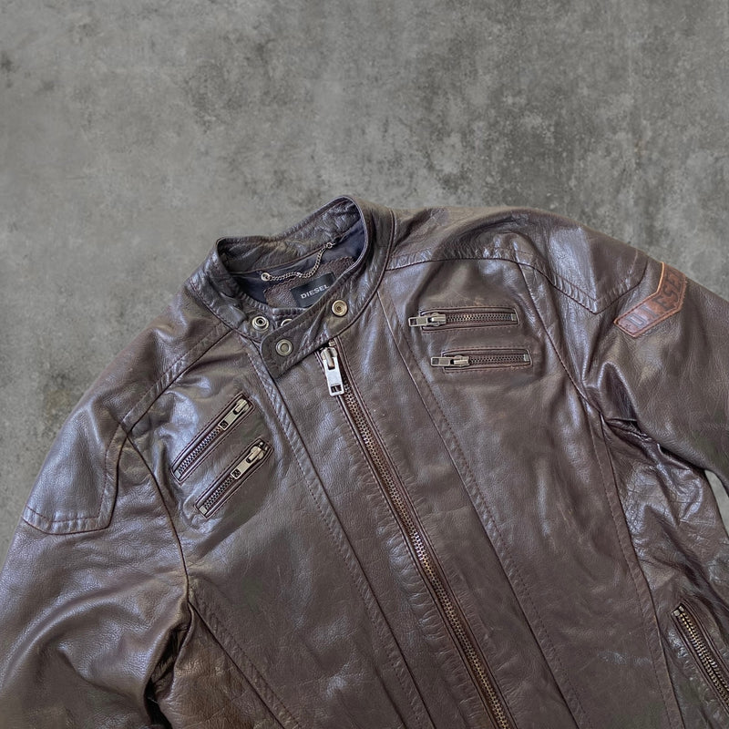 DIESEL 90'S DARK BROWN LEATHER JACKET - S