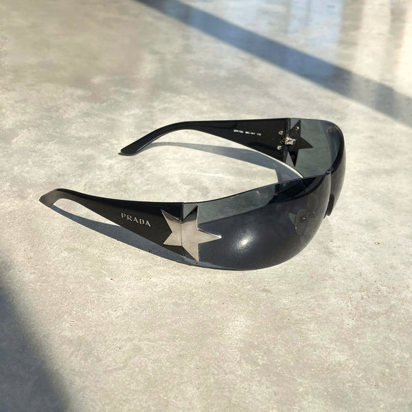 PRADA WRAP AROUND STAR SUNGLASSES - BLACK