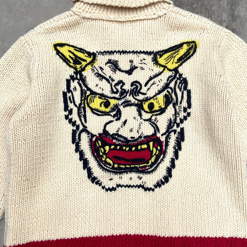 EVISU GRAPHIC CHUNKY KNIT CARDIGAN - M