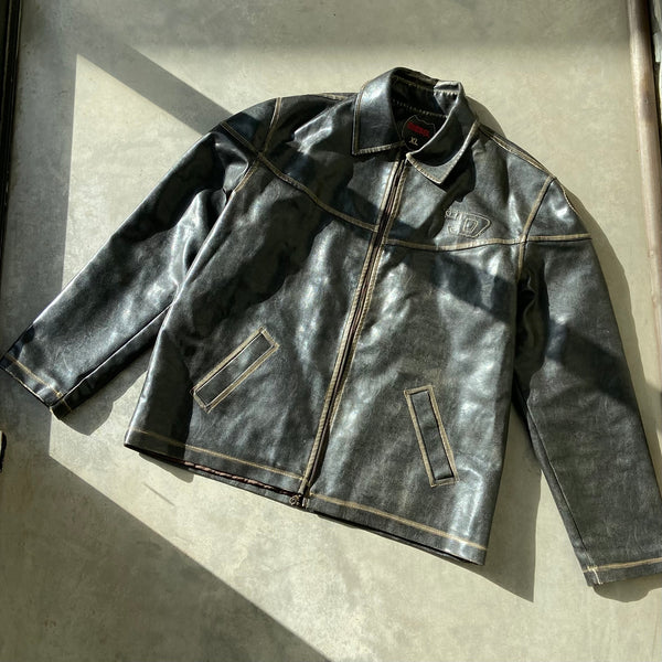 DIESEL 90'S WASHED LEATHER JACKET - XL